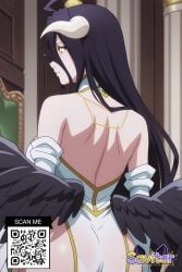 ahoge ai_generated albedo_(overlord) bangs bare_shoulders bed black_hair black_wings blush breasts cleavage closed_mouth clothing demon_girl demon_horns detached_collar dress feathered_wings female gloves hair_between_eyes horns large_breasts littlehentai long_hair looking_at_viewer low_wings lying on_back on_bed overlord_(maruyama) pillow savitar savitar_(artist) slit_pupils smile solo very_long_hair white_dress white_gloves white_horns wings yellow_eyes