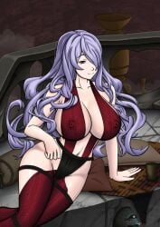 camilla_(fire_emblem) fire_emblem jabba's_palace oola_(cosplay) purple_eyes purple_hair red_lingerie slavegirl zarohidehire