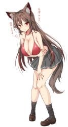 amagi_(amagi626) animal_ears big_breasts blush bra brown_hair cleavage imaizumi_kagerou red_eyes red_nails touhou white_background