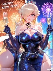 1girls ai_generated ass blonde_hair blue_eyes breasts cleavage difuxer dress female female_only hair_over_one_eye large_ass large_breasts light-skinned_female light_skin mario_(series) new_year princess princess_rosalina solo solo_female super_mario_bros. super_mario_galaxy wide_hips