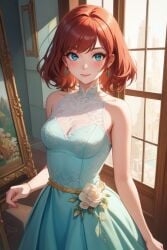 1girls ai_generated auburn_hair dress female_only green_eyes red_hair skotos_ai wife