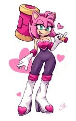 1girls aged_up amy_rose clothed cosplay female female_only hammer looking_at_viewer not_porn older rouge_the_bat sega sfw smile sonic_(series) standing