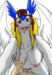 2017 anthro big_breasts breast_grab breasts dragon female hair hand_on_breast human human_on_anthro interspecies legendz male mammal nipples nude open_mouth rule_63 sex shiron smile straight tarian tongue