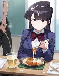 ai_generated blank_eyes blank_stare bukkake buurazu cafeteria cum cum_in_hair cum_on_breasts cum_on_clothes cum_on_face cum_on_food emotionless expressionless flaccid free_use ignoring komi-san_wa_komyushou_desu komi_shouko lunch peeing peeing_in_cup public public_urination public_use school school_uniform schoolboy schoolgirl