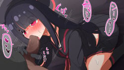 1boy 1girls afmagii black_hair blowjob blue_archive clothed fellatio female halo justice_task_force_(blue_archive) justice_task_force_member_(blue_archive) maggi_(afmagii) male oral penis tongue tongue_out tongue_out_blowjob trinity_general_school_student