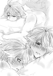 2boys alhaitham_(genshin_impact) anal anal_sex blush blush_lines gay gay_sex genshin_impact head_on_pillow hugging_pillow kaveh_(genshin_impact) male male/male on_stomach sketch tears yaoi