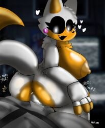 big_breasts cum cum_in_ass eyelashes fnaf fnaf_sister_location fnafsl fox_ears fox_girl fox_tail lolbit_(fnaf) looking_back onomatopoeia penetrating_ass sister smile smiling_at_viewer straight void_eyes white_pupils woflgame