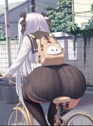 ass ass_focus asscheeks backpack beautiful big_ass bike biker_girl curvy curvy_figure from_behind hair_ribbon massive_ass massive_thighs school_uniform schoolgirl thick_ass thick_thighs thigh_highs white_hair white_skin