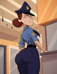 ai_generated ass cartoon_network clothed female female_only fhfif_cop foster's_home_for_imaginary_friends from_behind fully_clothed looking_at_viewer looking_back officer_jones solo