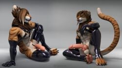 16:9 abs anthro armwear balls claws clothing felid feline feodaron_sd genitals hair half-erect harness knot knotted_penis latex latex_armwear latex_clothing latex_legwear legwear licking licking_lips male mammal penis sitting solo tail tongue widescreen