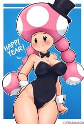 aged_up ai_generated leotard mario_(series) new_year novelai toadette top_hat