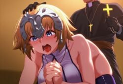 ai_generated blonde_hair cross fate/apocrypha fate_(series) headpiece holding_head jeanne_d'arc_(fate) jeanne_d'arc_(fate)_(all) praying priest sex sex_from_behind