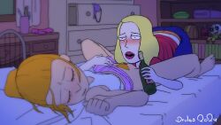 2d_animation animated artist_signature barefoot bed bedroom beth_smith blonde_female blonde_hair blue_pants blush blush bottle bottle_of_wine clitoris clothing cunnilingus daughter drules drules_(artist) drunk drunk_sex female/female female_only female_pubic_hair ginger ginger_hair incest licking licking_pussy loop looping_animation mother mother_and_daughter night no_panties oral_sex orange_panties pubic_hair pussy red_shirt rick_and_morty saliva saliva_string sleeping smooth_animation sound sound_warning sucking summer_smith tagme video white_shirt wine_bottle yuri