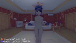 1female 1girls 3d animated blush breasts cowgirl_position crazy crazy_mita_(miside) cute cute_girl dark_purple_hair female female_focus game_cg game_mod girl hairband indigo_hair light-skinned_female light_skin miside mita_(miside) mod naked naked_female nipples nude nude_female ponytail purple_hair pushing pushing_away pussy russian_text seductive solo_female tagme video video_games