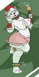 2d absurd_res anthro ass bell belly big_breasts big_butt bottomwear bouncing_breasts breasts canid canine canis christmas christmas_clothing closed_eyes clothing domestic_dog female hi_res holidays humanoid jingle_bell mammal mature_female minusdanna mistletoe plant skirt solo