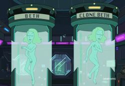 adult_swim beth_smith blonde_hair clone convenient_censoring covered_nipples covered_pussy female_only naked_female navel nude official_art rick_and_morty screencap space_beth stasis_tank