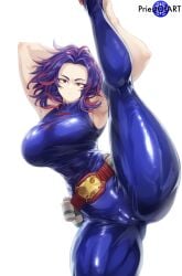 ai_generated boku_no_hero_academia cameltoe color female female_focus female_only fit fit_female from_below front_view lady_nagant latex legs_up multicolored_hair muscular muscular_female my_hero_academia priestofart purple_hair short_hair simple_background solo solo_female solo_focus standing_on_one_leg tagme tagme_(artist) tagme_(character) white_background