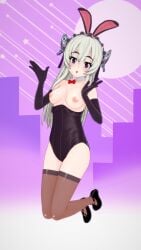 1girls 3d bunny_ears bunnysuit chaika_trabant female_only hitsugi_no_chaika koikatsu long_gloves mike_oxlong nipples purple_eyes shoes small_breasts thick_eyebrows thighhighs white_hair