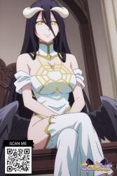 ahoge ai_generated albedo_(overlord) bangs bare_shoulders bed black_hair black_wings blush breasts cleavage closed_mouth clothing demon_girl demon_horns detached_collar dress feathered_wings female gloves hair_between_eyes horns large_breasts littlehentai long_hair looking_at_viewer low_wings lying on_back on_bed overlord_(maruyama) pillow savitar savitar_(artist) slit_pupils smile solo very_long_hair white_dress white_gloves white_horns wings yellow_eyes