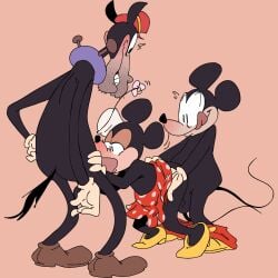 disney female horace_horsecollar horse lesorgnsfw male mickey_mouse minnie_mouse mouse nude sex threesome