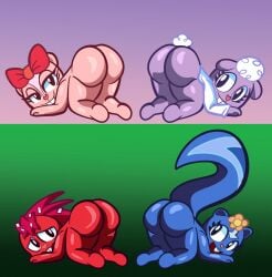 2d 2d_(artwork) 4girls ass ass_focus ass_up big_ass big_butt butt_focus chipmunk commission female female_only flaky_(htf) giggles_(htf) happy_tree_friends lammy_(htf) petunia_(htf) porcupine rodent sheep skunk someth1ngoranother