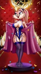 anthro big_breasts breasts carpet clothing female hi_res lagomorph legwear leporid lola_bunny looney_tunes mammal rabbit solo stairs stockings stripper_clothes towel towel_only wardtroy929 warner_brothers wide_hips