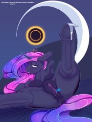 absurd_res alicorn animal_genitalia anthro anus ass bodily_fluids breasts chapaevv cosmic_hair cutie_mark digital_media_(artwork) english_text equid equine ethereal_hair feathered_wings feathers female feral friendship_is_magic gameplay_mechanics genitals hair hasbro hi_res horn looking_at_viewer mammal multicolored_hair my_little_pony mythological_creature mythological_equine mythology nipples nude presenting presenting_anus presenting_hindquarters presenting_pussy princess_luna_(mlp) pussy solo spread_legs spread_pussy spreading tail text tongue wings