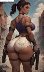 ai_generated belts black_hair bubble_butt dark_skinned_female fit_female hourglass_figure resident_evil_5 sheva_alomar shorts tight_clothing tight_fit velzevulito wide_hips