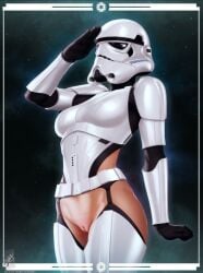 armor armored_female female_stormtrooper functionally_nude helmet light_skin salute star_wars stormtrooper themaestronoob white_armor