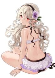 1girls absurdres alternate_costume ass bare_shoulders big_ass bikini black_hairband breasts corrin_(female)_(fire_emblem) corrin_(female)_(summer)_(fire_emblem) corrin_(fire_emblem) female female_only fire_emblem fire_emblem_fates fire_emblem_heroes flower grey_hair hair_flower hair_ornament hairband haru_(nakajou-28) highres long_hair nintendo official_alternate_costume pointy_ears purple_flower red_eyes redrawn sitting small_breasts solo swimsuit thighs very_long_hair white_bikini white_swimsuit