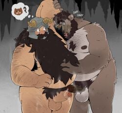 2boys absurdres arm_up armpit_hair armpit_hair_peek bara bear_boy beard big_belly black_nipples blush boar brown_fur chest_tuft colored_nipples completely_nude cowboy_shot dungeon_meshi dwarf erection excessive_armpit_hair excessive_pubic_hair facial_hair fake_horns fat fat_man furrowed_brow furry furry_male furry_with_non-furry glasses hairy helmet highres horned_helmet horns interspecies knuckle_hair large_pectorals licking licking_armpit long_beard looking_at_another male_focus male_pubic_hair moustache multiple_boys nipples nude obese obese_male original overweight overweight_male pectorals penis penises_touching pubic_hair second-party_source senshi_(dungeon_meshi) sideburns_stubble smelling_armpit sparse_ass_hair sparse_chest_hair sparse_navel_hair spazz_bear standing stubble sweat sweaty_armpits thick_arm_hair thick_leg_hair thick_mustache thought_bubble uncensored very_hairy very_long_beard very_sweaty yaoi ych_commission