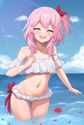 1girls bare_midriff bare_shoulders bare_thighs belly_button blush clear_sky closed_eyes cute exposed_shoulders exposed_torso eyes_closed flower frilled_bikini frilled_sleeves frilled_swimsuit frills happy happy_face innocent midriff navel nijisanji nijisanji_en not_porn petals petals_on_liquid pink_hair rose rose_(flower) rose_petals rosemi_lovelock safe safe_for_work sea sfw side_ponytail smile smiling smiling_at_viewer solo solo_female solo_focus submerged_legs swimsuit swimwear telomere thigh_gap thighs tummy virtual_youtuber water wet wet_body wet_legs white_swimsuit