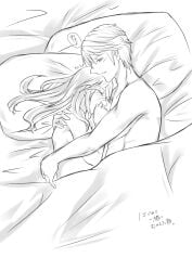 1boy 1girls bed blush closed_eyes completely_nude cuddling female fire_emblem fire_emblem_awakening greyscale group_hug group_sleeping hug japanese_text kinako_5108 long_hair lucina_(fire_emblem) male monochrome nintendo nude nude_female nude_male on_bed pillow robin_(fire_emblem) robin_(fire_emblem)_(male) short_hair sleeping text translation_request under_covers wholesome