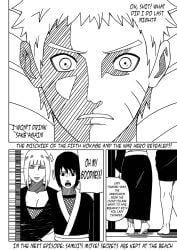 1boy 1girls 3girls after_sex barefoot big_breasts black_and_white breasts busty caught caught_in_the_act cleavage comic dress english_text female hangover huge_breasts kimono large_breasts male mature mature_female milf monochrome naruto naruto:_the_last naruto_(series) naruto_shippuden ninrubio oppai regret samui shizune shocked shocked_expression sliding_doors speech_bubble story surprised surprised_expression text translated tsunade uzumaki_naruto voluptuous voluptuous_female waking_up walk-in