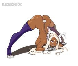 bunny_ears bunny_girl bunny_tail completely_nude dark_skin disguise gloves jack-o_pose lemonxxxchanj meme miruko nude posing red_eyes rumi_usagiyama skinsuit white_hair zipper