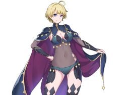 1girls 
ahoge absurdres alternate_costume bay_skecth black_bridal_gauntlets blonde_hair blue_cape blue_eyes blue_nails blue_panties bodystocking breasts bridal_gauntlets cape commission cosplay dark_mage_(fire_emblem_fates) female female_only fire_emblem fire_emblem_engage fire_emblem_fates high-waist_sideboob highres looking_at_viewer medium_breasts merrin_(fire_emblem) messy_hair nail_polish nintendo non-web_source nyx_(fire_emblem) nyx_(fire_emblem)_(cosplay) panties revealing_clothes short_hair smile solo thighhighs transparent_background underwear