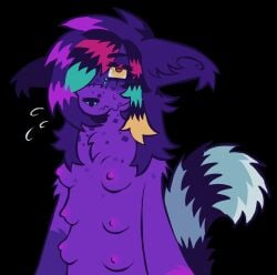 6_breasts alternative_fashion anthro anthro_only breasts canid canine female freakfluff fur hi_res mammal multi_breast purple_body purple_fur scene_(fashion) scene_haircut solo sparklefur