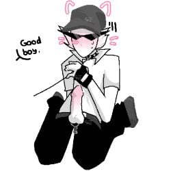 2boys 2d_(artwork) blush bro_strider collar cum cumming digital_drawing_(artwork) duo homestuck male_focus male_only monochrome only_male qalt shades