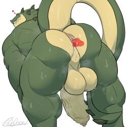 alligator alligatorid anal anthro anus anus_lick backsack balls barazoku bent_over big_anus big_penis bodily_fluids crocodilian disembodied_tongue duo foreskin genitals green_body green_scales looking_back male muscular muscular_male musk musk_clouds musky_balls musky_cock oral penis perineum rear_view reptile rimming saliva_on_anus same22shark scales scalie sex solo_focus sweat sweaty_balls sweaty_genitalia sweaty_legs tail tail_around_leg tail_aside tongue