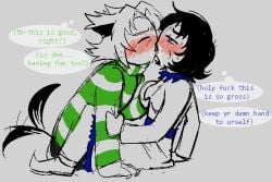 awkward bad_sex bec_harley becquerel dialogue dog_ears dubious_consent female first_time groping groping_breasts guidestuck homestuck kissing male nanna_(homestuck) nannasprite questioning_self quinn_egbert strilalonder sweater thought_bubble tongue_kiss wagging_tail