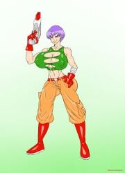 ass ass big_ass big_breasts big_breasts big_butt blue_eyes boots breasts breasts brown_pants colonel_violet cyan_eyes dragon_ball dragon_ball_super dragon_ball_z earrings gloves green_tank_top gun pants purple_hair red_belt red_boots red_gloves red_ribbon_army sun1sol tank_top teal_eyes