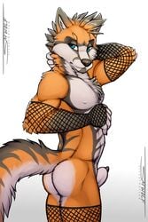 animal_genitalia arm_warmers armwear ass blue_eyes bulge canine clothing fishnet fox legwear male male_only mammal mostly_nude nipples nude penis penis_tip red_fox saerro sheath solo stockings tsaiwolf