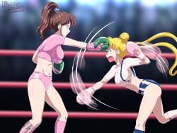 2girls bishoujo_senshi_sailor_moon boxing boxing_gloves boxing_match boxing_ring butcherstudios duo female female_only gloves green_boxing_gloves green_gloves makoto_kino pink_boxing_gloves pink_gloves sailor_jupiter sailor_moon tagme usagi_tsukino