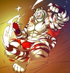 1boy 2016 abs anthro artist_name balls ballsack barely_visible_balls biceps body_fur clothed clothing feline furry_balls male male_only mammal muscular muscular_male nipples scrotum solo stripes super-tuler tairupanda testicles tiger toony underwear white_fur white_tiger