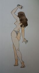 1girls 2d ass back_view brown_hair brunette color colored_pencil_(artwork) colored_sketch female female_focus female_only flashlight hand_drawn long_hair mandela_catalogue medium_breasts nipples open_hand panties paper pencil_(artwork) sarah_heathcliff sketch skinny solo solo_female solo_focus tiptoes