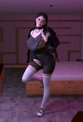 asian asian_female black_hair boruto:_naruto_next_generations curvy curvy_figure deloviedela flashing glasses naruto_(series) nipples piercing sandals sarada_uchiha shirt short_hair socks socks_and_sandals thick_thighs thigh_socks thighhighs uchiha_sarada virt-a-mate white_socks