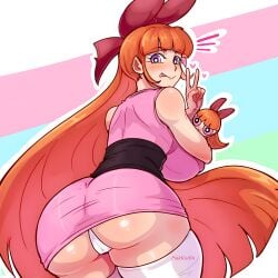 2020 2020s aged_up artist_name ass big_ass big_breasts blossom_(powerpuff_girls) cartoon_network dat_ass female female_focus female_only from_behind hair light-skinned_female long_hair looking_at_viewer looking_back nipple_bulge orange_hair orange_hair_female panties pinkkoffin powerpuff_girls red_eyes solo thick_ass thick_thighs thighhighs thighs underwear viewed_from_below white_panties white_thong