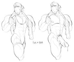 archie_(pokemon) balls bara beard boner bulge erection facial_hair flaccid headkerchief male male_only monochrome muscles muscular nintendo nude penis phosbara pokemon singlet solo solo_male team_aqua