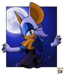 1girls anthro anthro_only ass bat_wings butt jumpsuit looking_back night rouge_the_bat seductive seductive_look shadowwalk sitting sonic_(series) tight_jumpsuit