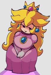 blonde_hair blush breasts dress mario_(series) nintendo paper_mario paper_peach princess princess_peach smug_face wide_hips